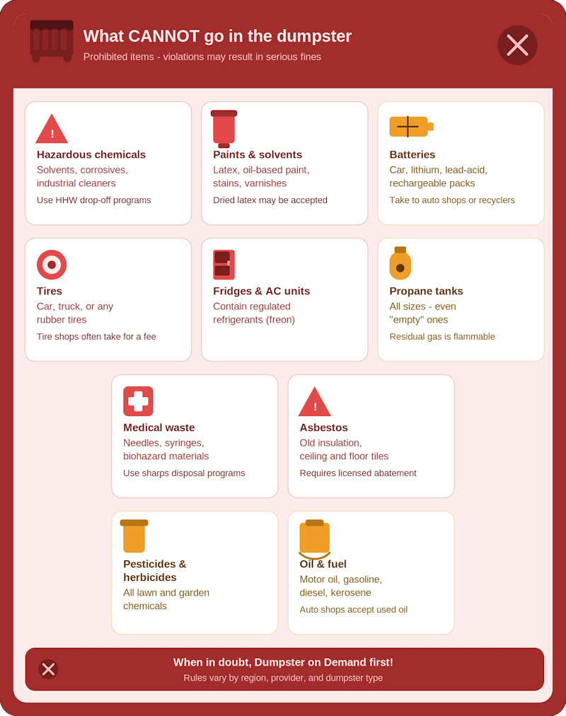 Things you can not throw in a dumpster.